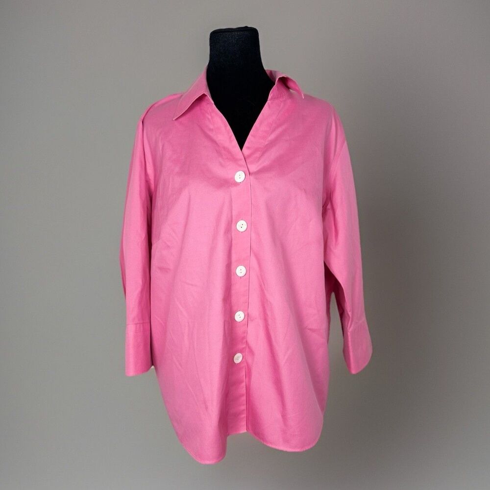 Talbots Pink Button Down Shirt Women Petite 14W Wrinkle Resistant Cotton Blouse - Picture 1 of 8